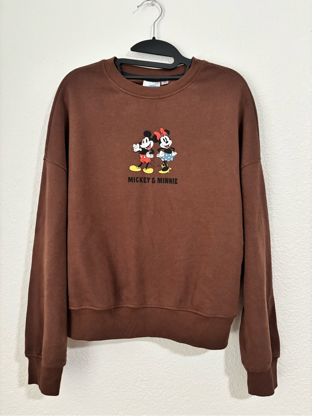 Disney Brown Crewneck Sweatshirt with Mickey & Minnie Graphic